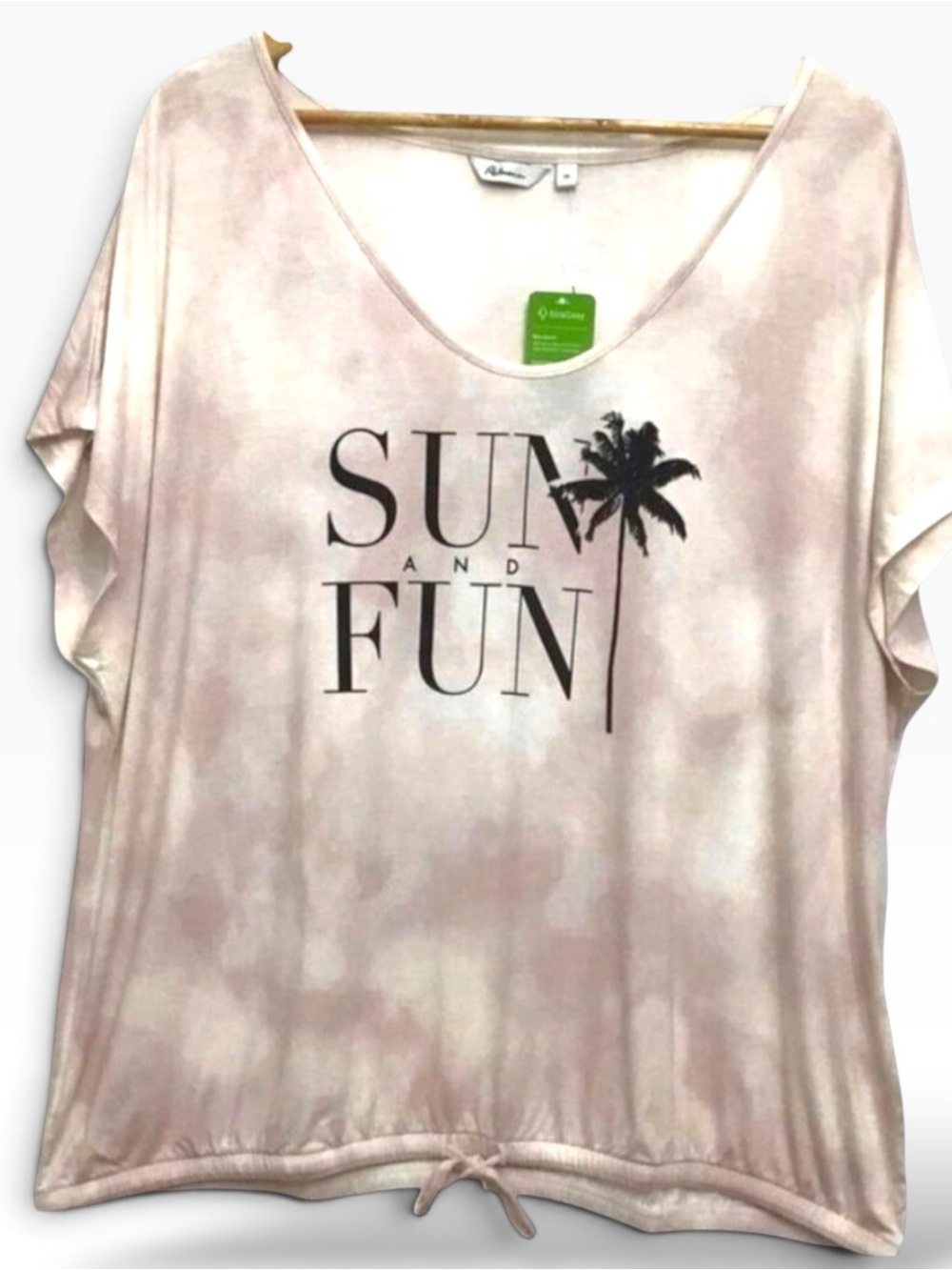 New Reitmans Jersey tee tie dye shirt t-shirt white pink elastic waist plus 2X